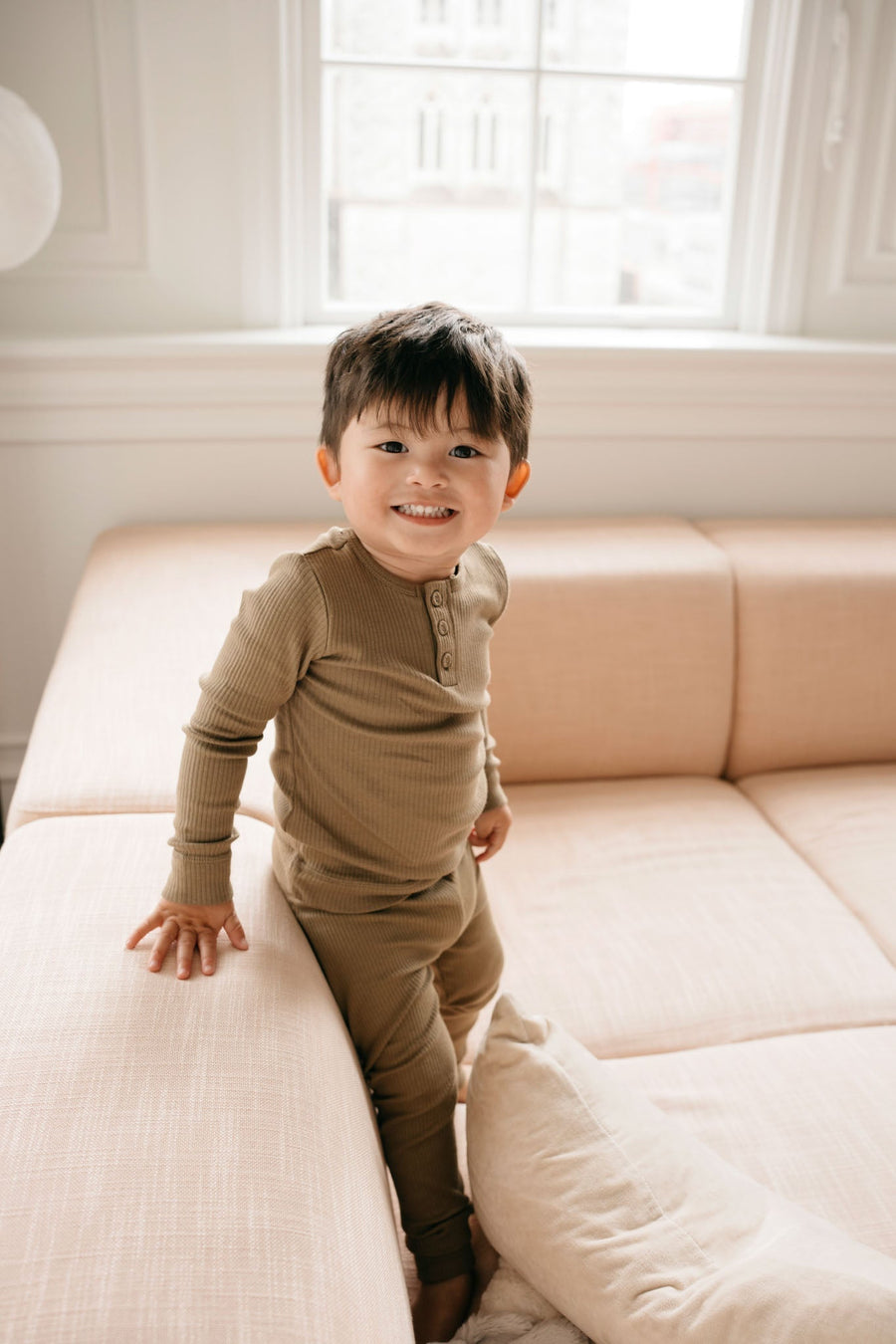 Organic Cotton Modal Long Sleeve Henley - Oak Childrens Top from Jamie Kay Australia