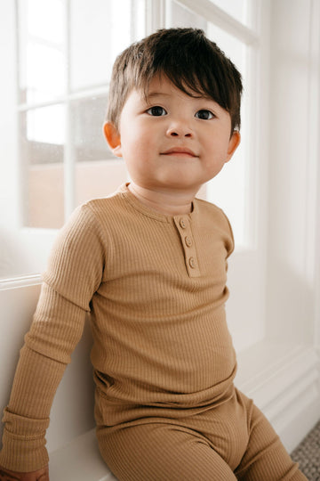 Organic Cotton Modal Long Sleeve Henley - Honeycomb Childrens Top from Jamie Kay Australia