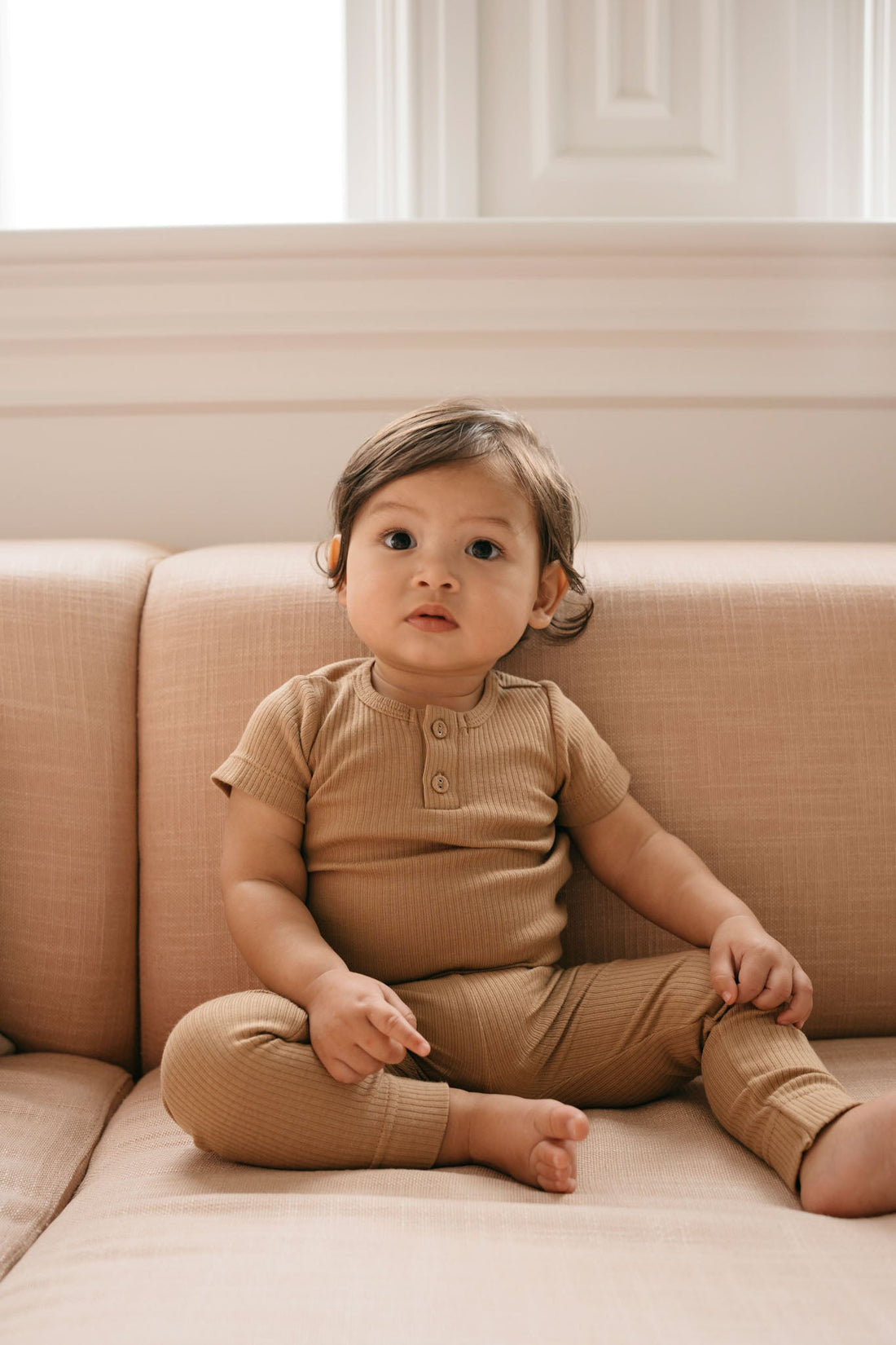 Organic Cotton Modal Darcy Rib Tee Bodysuit - Honeycomb Childrens Bodysuit from Jamie Kay Australia