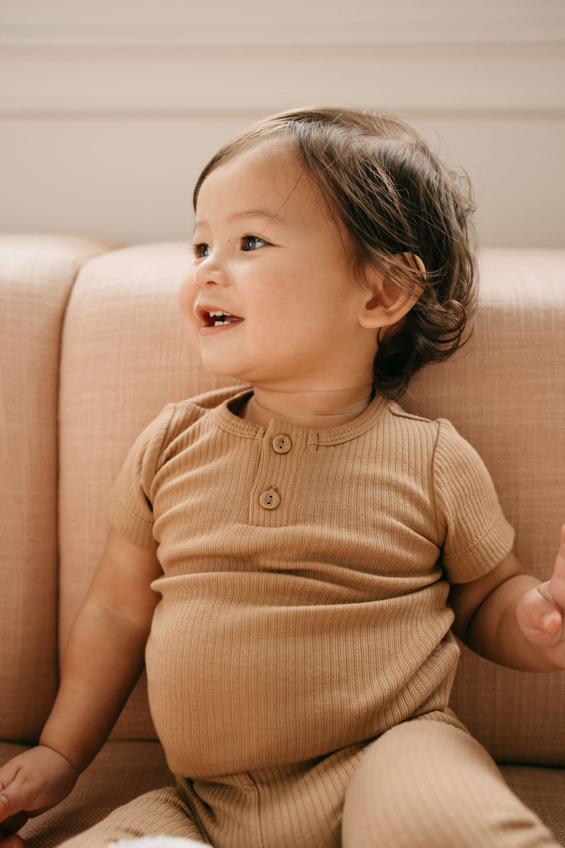 Organic Cotton Modal Darcy Rib Tee Bodysuit - Honeycomb Childrens Bodysuit from Jamie Kay Australia