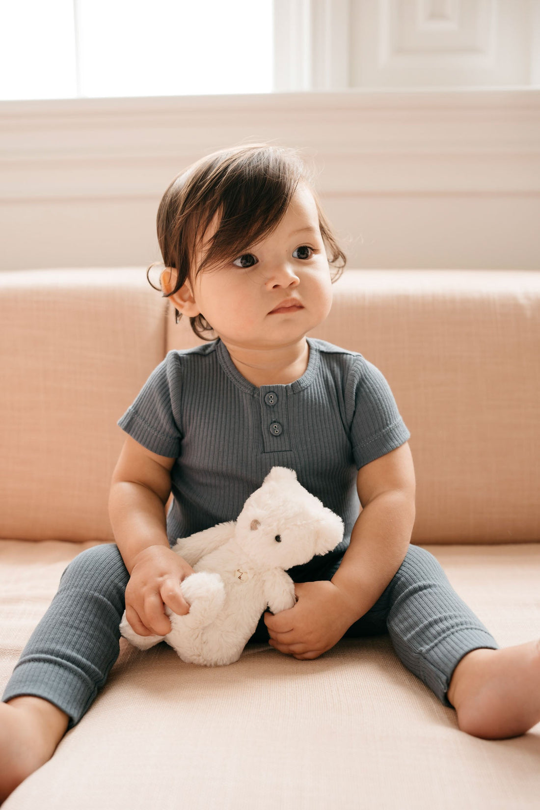 Organic Cotton Modal Darcy Rib Tee Bodysuit - Stormy Night Childrens Bodysuit from Jamie Kay Australia