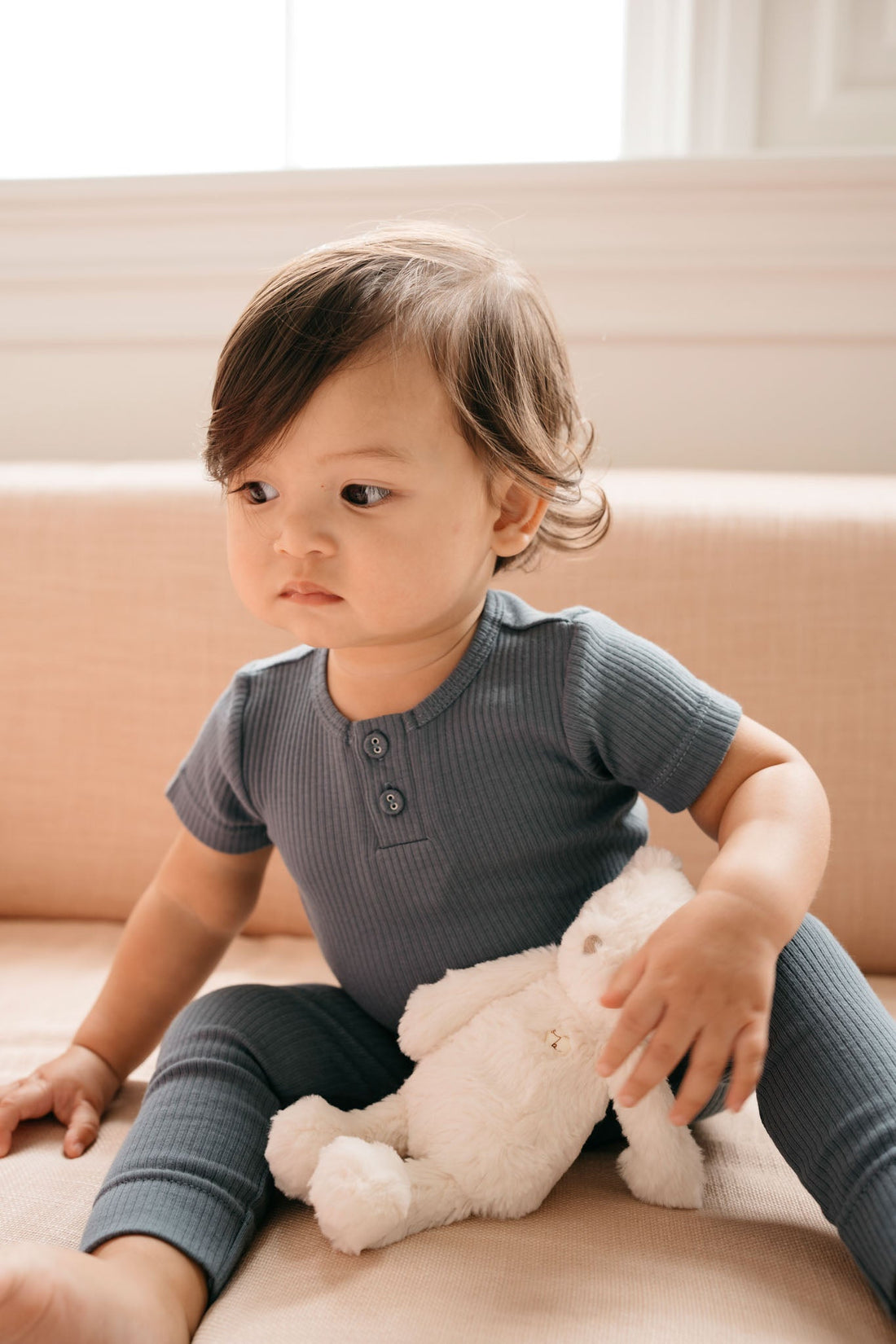 Organic Cotton Modal Darcy Rib Tee Bodysuit - Stormy Night Childrens Bodysuit from Jamie Kay Australia