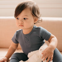 Organic Cotton Modal Darcy Rib Tee Bodysuit - Stormy Night Childrens Bodysuit from Jamie Kay Australia