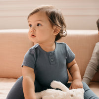 Organic Cotton Modal Darcy Rib Tee Bodysuit - Stormy Night Childrens Bodysuit from Jamie Kay Australia