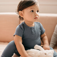 Organic Cotton Modal Darcy Rib Tee Bodysuit - Stormy Night Childrens Bodysuit from Jamie Kay Australia