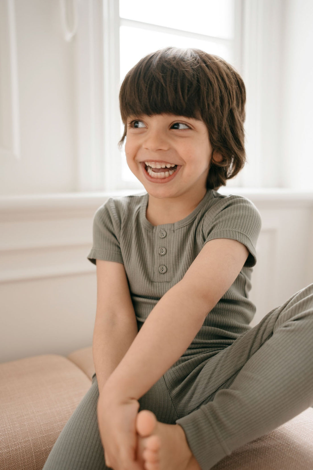 Organic Cotton Modal Henley Tee - Dill Childrens Top from Jamie Kay Australia