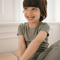 Organic Cotton Modal Henley Tee - Dill Childrens Top from Jamie Kay Australia