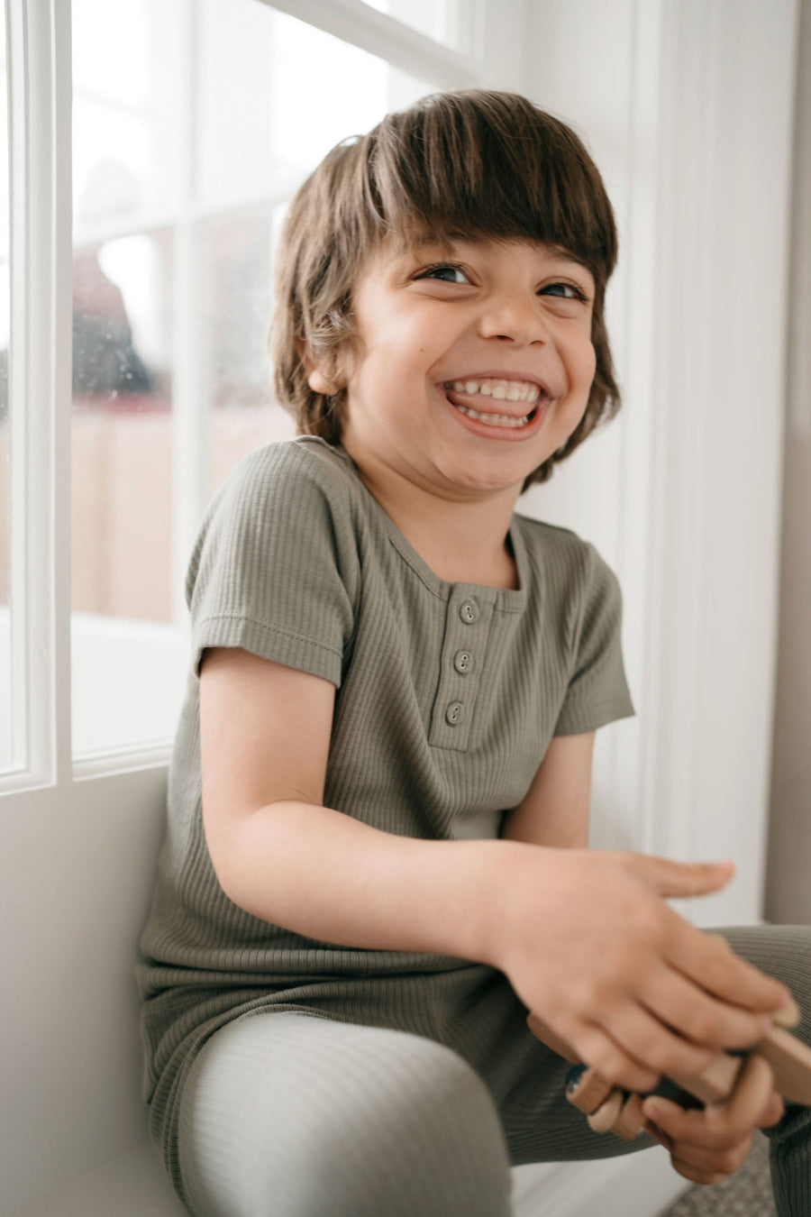 Organic Cotton Modal Henley Tee - Dill Childrens Top from Jamie Kay Australia