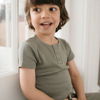 Organic Cotton Modal Henley Tee - Dill Childrens Top from Jamie Kay Australia