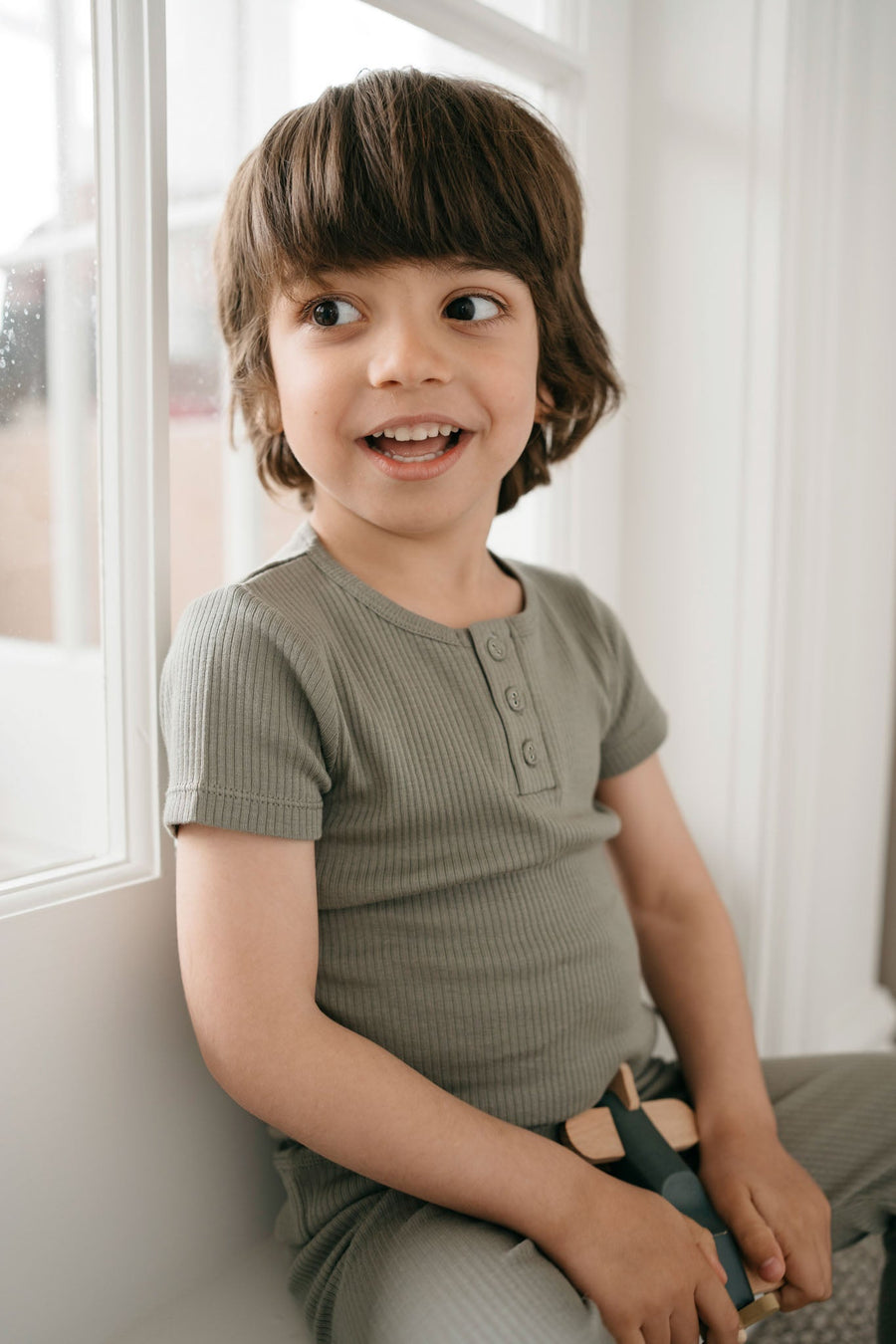 Organic Cotton Modal Henley Tee - Dill Childrens Top from Jamie Kay Australia