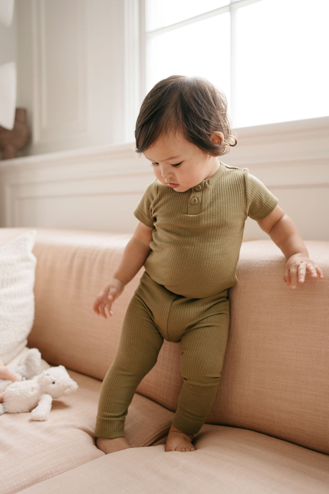 Organic Cotton Modal Darcy Rib Tee Bodysuit - Herb Childrens Bodysuit from Jamie Kay Australia