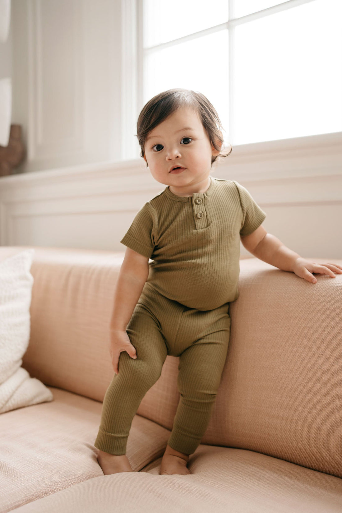 Organic Cotton Modal Darcy Rib Tee Bodysuit - Herb Childrens Bodysuit from Jamie Kay Australia