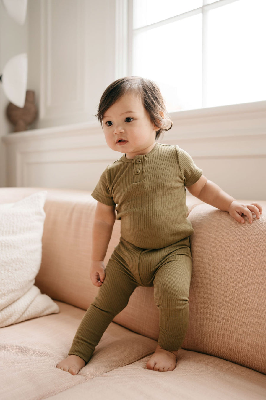 Organic Cotton Modal Darcy Rib Tee Bodysuit - Herb Childrens Bodysuit from Jamie Kay Australia