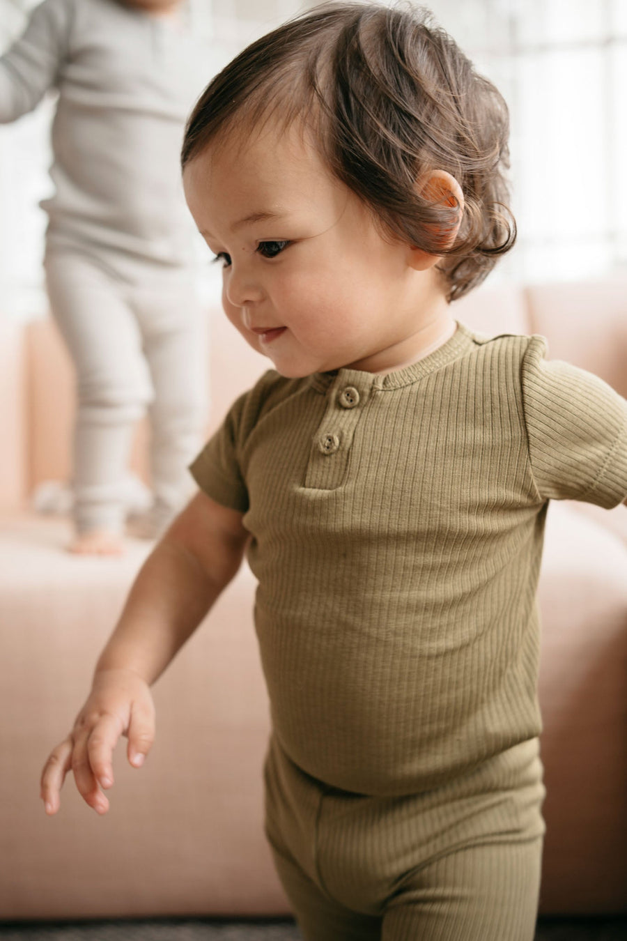 Organic Cotton Modal Darcy Rib Tee Bodysuit - Herb Childrens Bodysuit from Jamie Kay Australia