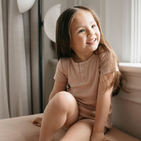 Organic Cotton Modal Henley Tee - Dusky Rose Childrens Top from Jamie Kay Australia