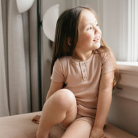 Organic Cotton Modal Henley Tee - Dusky Rose Childrens Top from Jamie Kay Australia