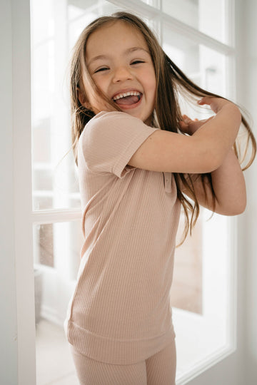 Organic Cotton Modal Henley Tee - Dusky Rose Childrens Top from Jamie Kay Australia