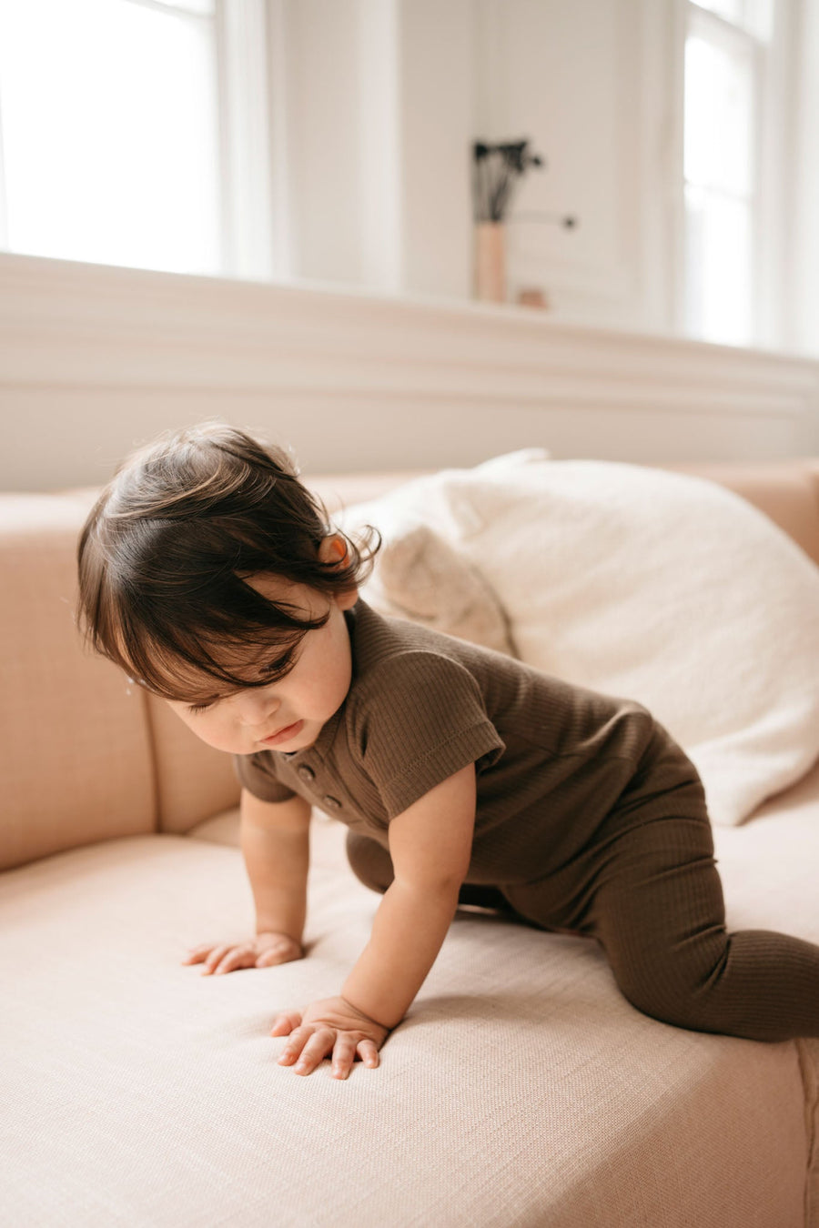 Organic Cotton Modal Darcy Rib Tee Bodysuit - Cocoa Childrens Bodysuit from Jamie Kay Australia