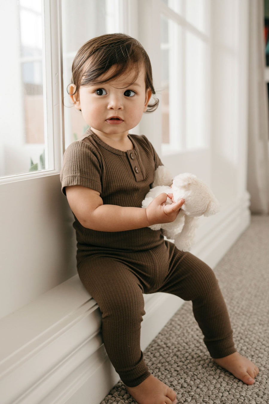 Organic Cotton Modal Darcy Rib Tee Bodysuit - Cocoa Childrens Bodysuit from Jamie Kay Australia