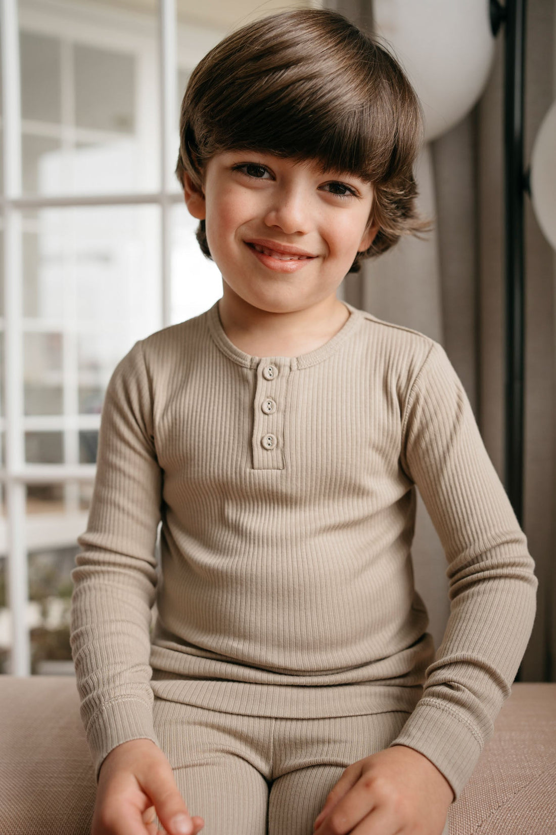 Organic Cotton Modal Long Sleeve Henley - Rye Childrens Top from Jamie Kay Australia