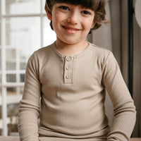 Organic Cotton Modal Long Sleeve Henley - Rye Childrens Top from Jamie Kay Australia