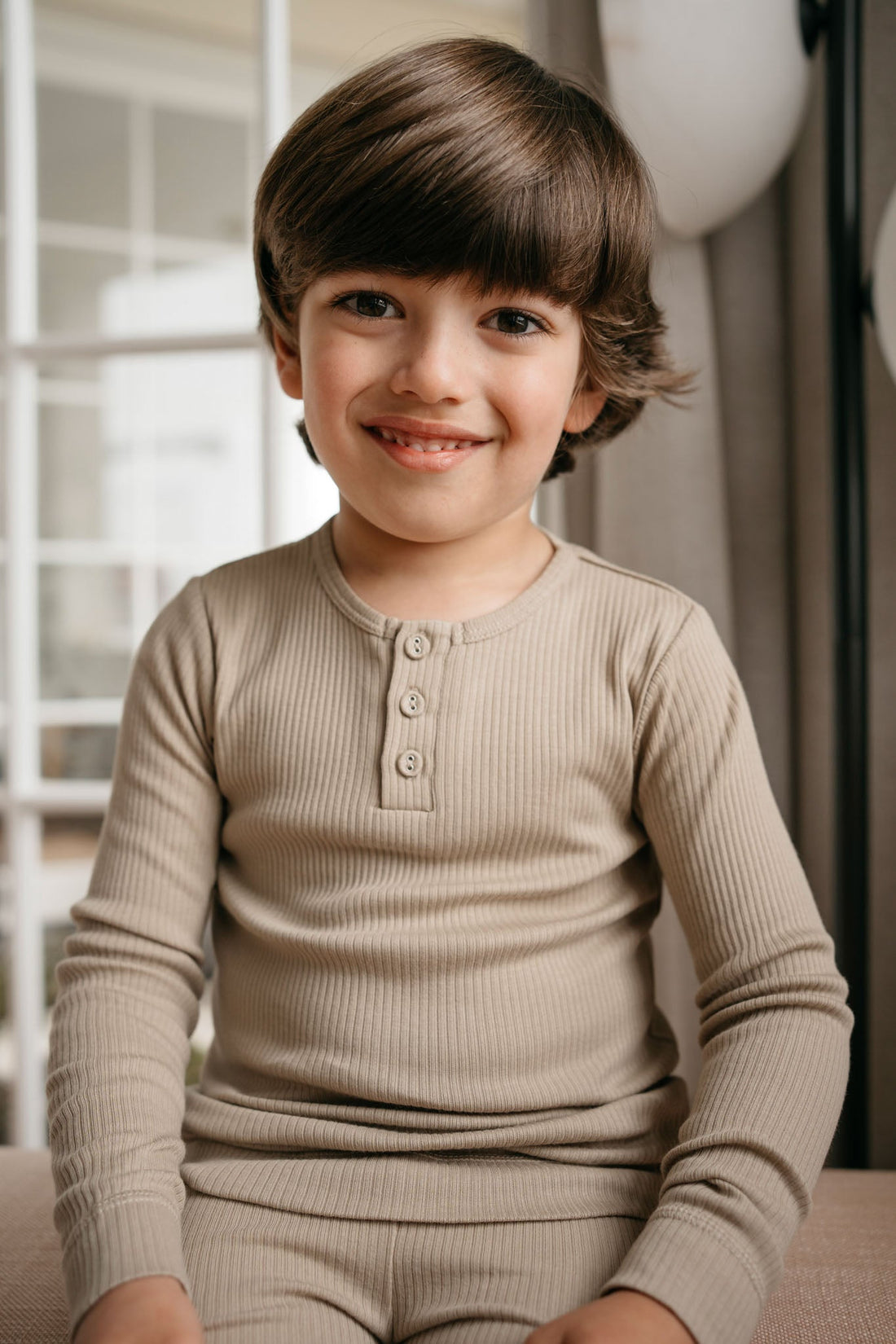 Organic Cotton Modal Long Sleeve Henley - Rye Childrens Top from Jamie Kay Australia