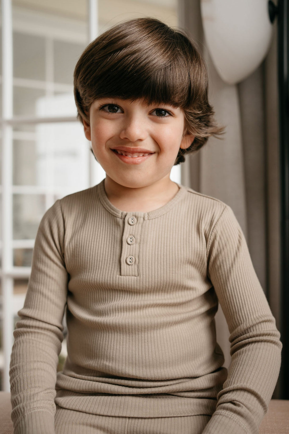 Organic Cotton Modal Long Sleeve Henley - Rye Childrens Top from Jamie Kay Australia