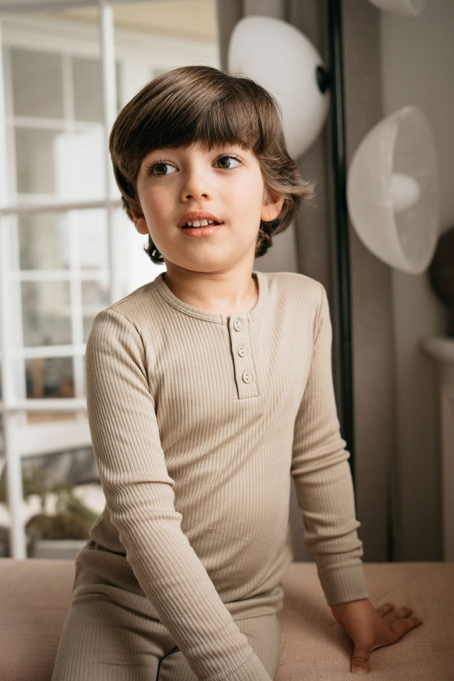 Organic Cotton Modal Long Sleeve Henley - Rye Childrens Top from Jamie Kay Australia