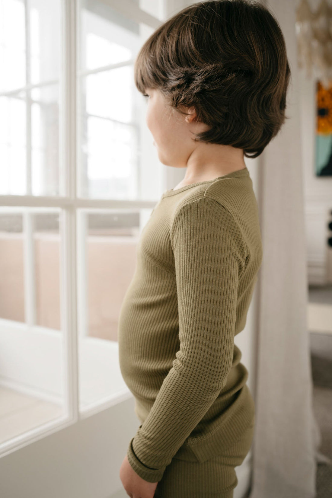 Organic Cotton Modal Long Sleeve Henley - Herb Childrens Top from Jamie Kay Australia