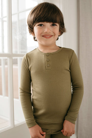 Organic Cotton Modal Long Sleeve Henley - Herb Childrens Top from Jamie Kay Australia