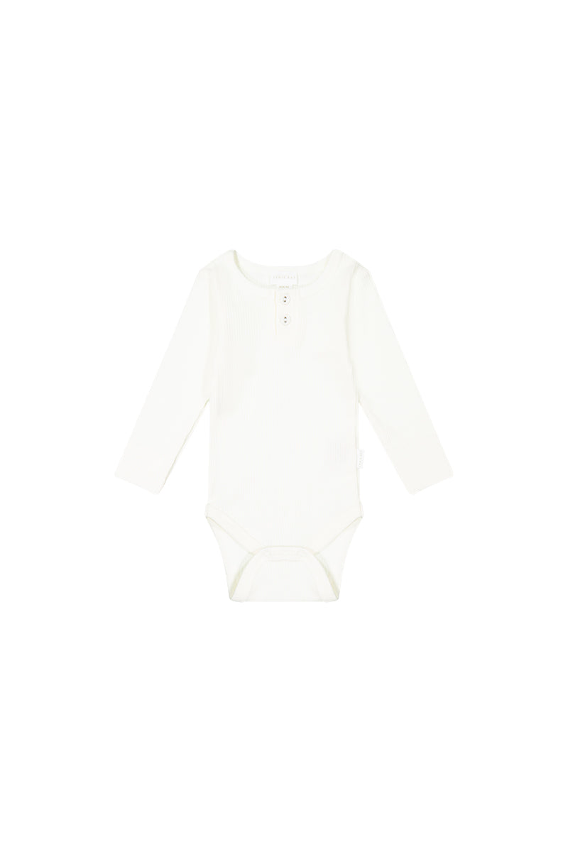 Organic Cotton Fine Rib Long Sleeve Bodysuit - Milk Childrens Bodysuit from Jamie Kay Australia