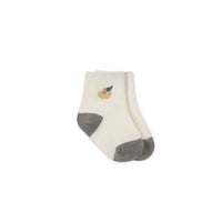 Fresh Apple Crew Sock - Jacquard Fresh Apple Cloud/Moss Childrens Sock from Jamie Kay Australia