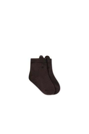 George Bear Ankle Sock - Dark Coffee Childrens Sock from Jamie Kay Australia