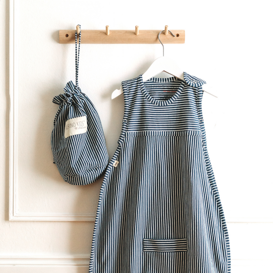 Merino Kids Go Go Bag - All Seasons - Navy Stripe Childrens Sleeping Bag from Jamie Kay Australia