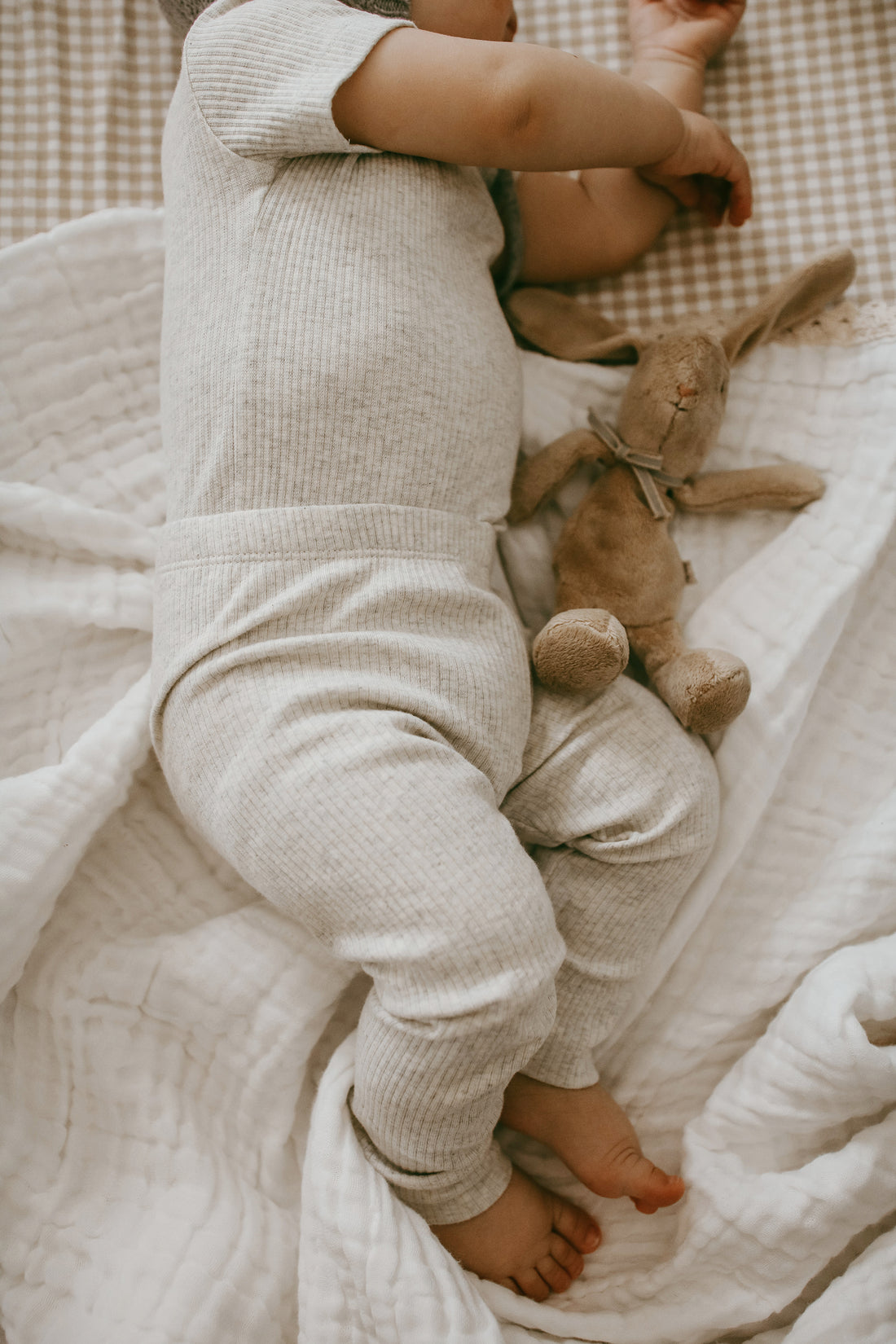 Organic Cotton Modal Darcy Rib Tee Bodysuit - Oatmeal Marle Childrens Bodysuit from Jamie Kay Australia