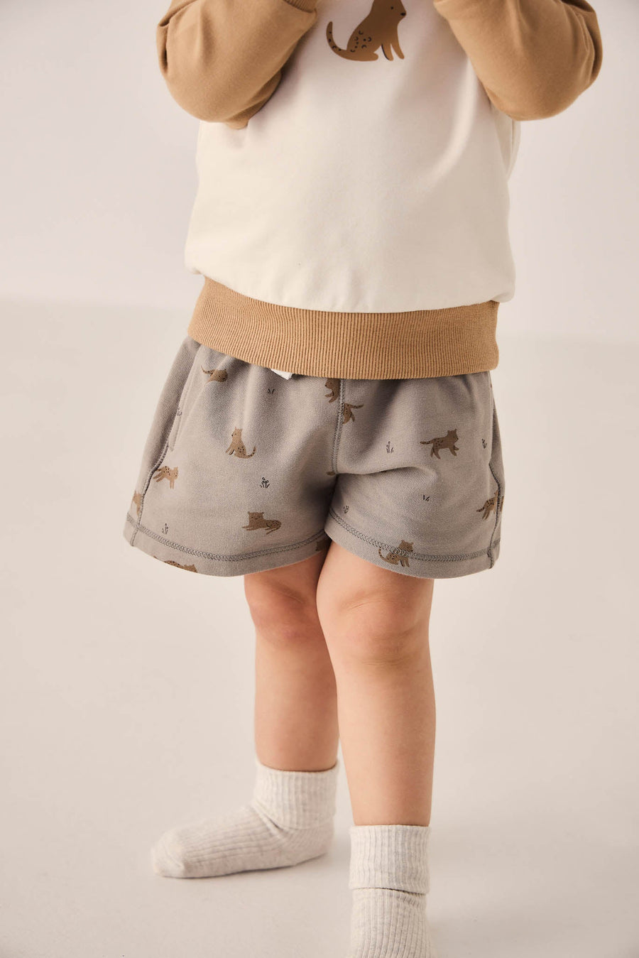 Organic Cotton Jalen Short - Lenny Leopard Sage Childrens Short from Jamie Kay Australia