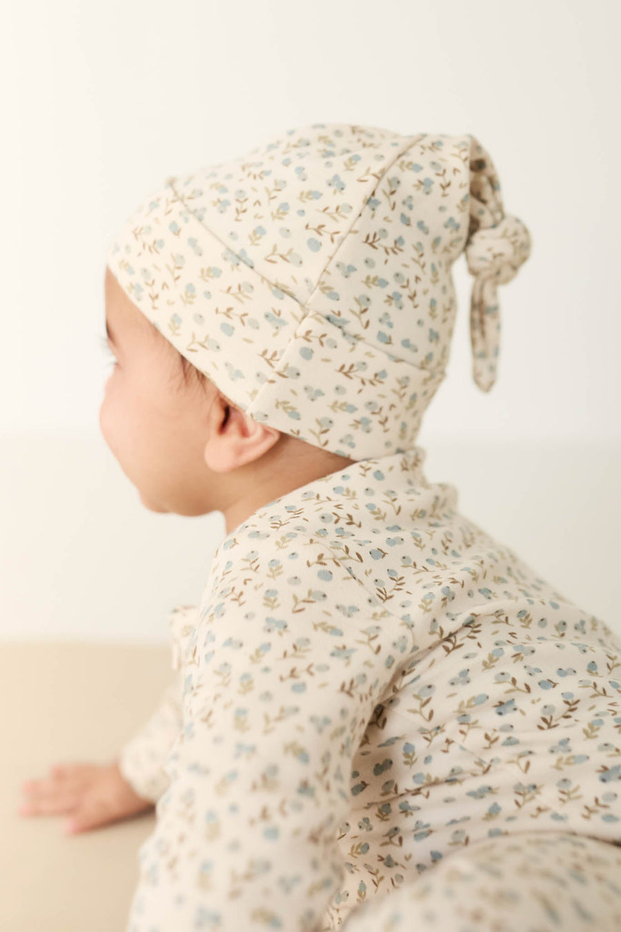 Organic Cotton Knot Beanie - Blueberry Ditsy Childrens Hat from Jamie Kay Australia