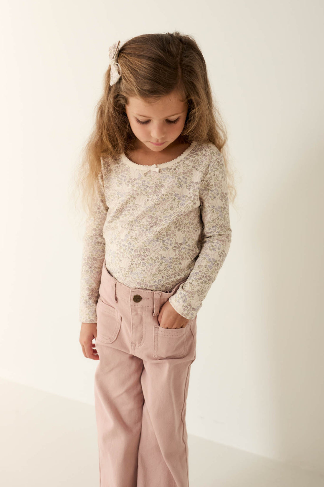 Organic Cotton Long Sleeve Top - April Floral Mauve Childrens Top from Jamie Kay Australia