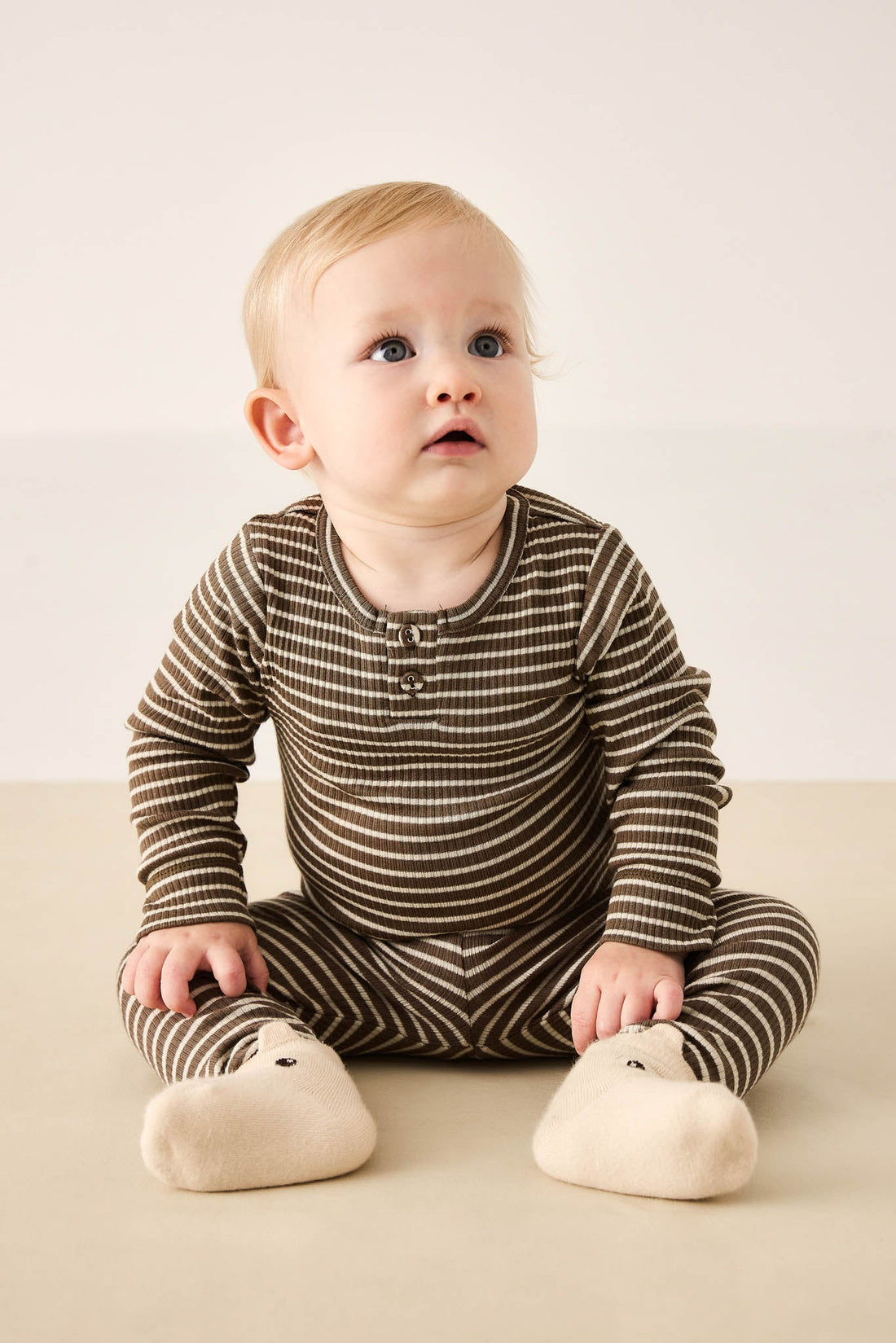 Organic Cotton Modal Long Sleeve Bodysuit - Bear/Cassava Childrens Bodysuit from Jamie Kay Australia