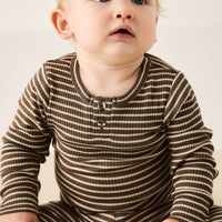 Organic Cotton Modal Long Sleeve Bodysuit - Bear/Cassava Childrens Bodysuit from Jamie Kay Australia