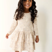 Organic Cotton Fayette Dress - April Floral Mauve Childrens Dress from Jamie Kay Australia