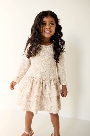 Organic Cotton Fayette Dress - April Floral Mauve Childrens Dress from Jamie Kay Australia