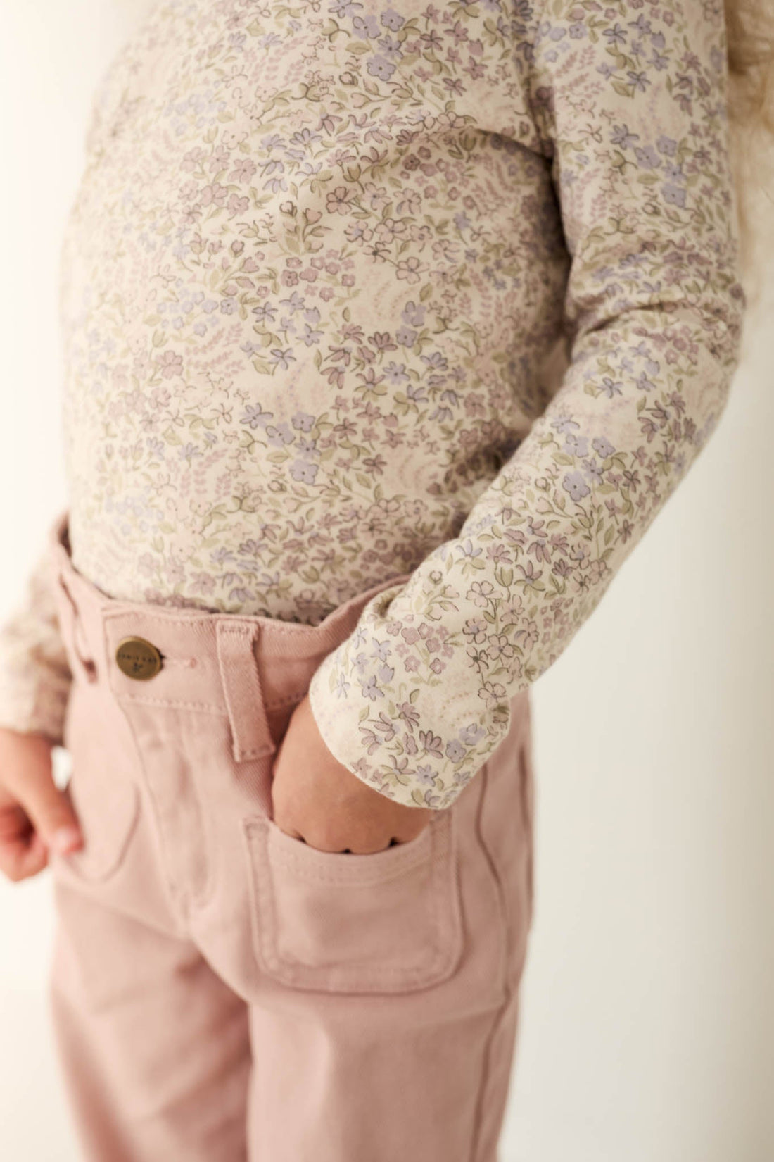 Organic Cotton Long Sleeve Top - April Floral Mauve Childrens Top from Jamie Kay Australia