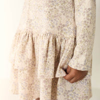 Organic Cotton Fayette Dress - April Floral Mauve Childrens Dress from Jamie Kay Australia