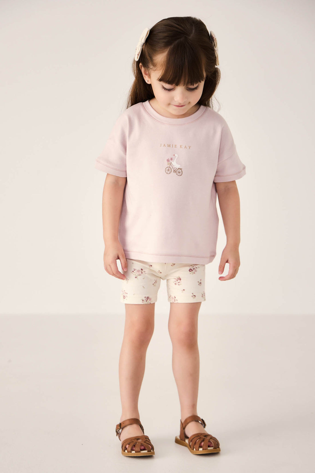 Organic Cotton Everyday Bike Short - Lauren Floral Tofu Childrens Short from Jamie Kay Australia