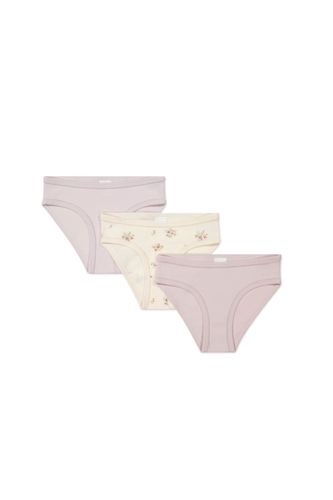 Organic Cotton 3PK Girls Underwear - Goldie Bouquet Egret/Dusky Rose/Heather Haze Childrens Underwear from Jamie Kay Australia