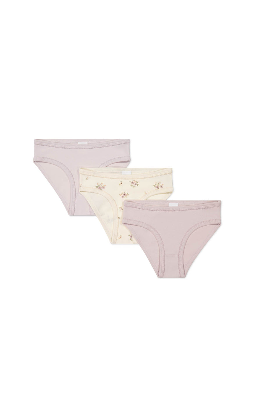 Organic Cotton 3PK Girls Underwear - Goldie Bouquet Egret/Dusky Rose/Heather Haze Childrens Underwear from Jamie Kay Australia