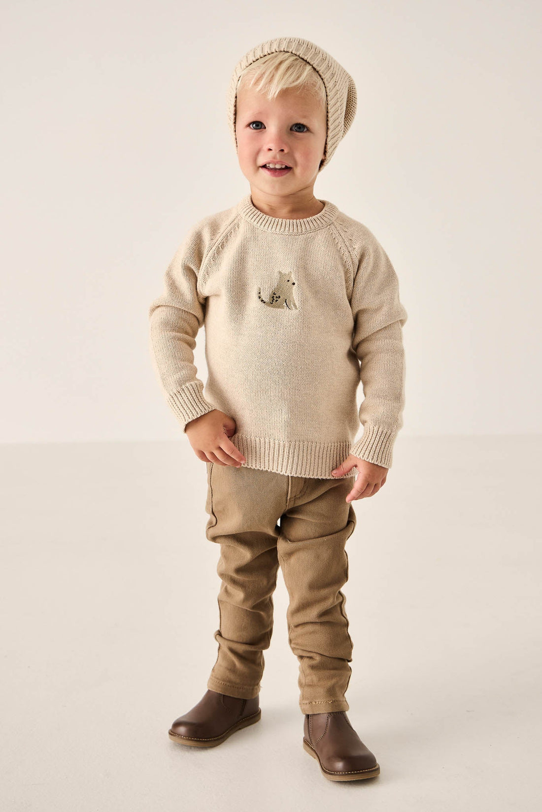 Ethan Jumper - Oatmeal Marle Leopard Childrens Jumper from Jamie Kay Australia