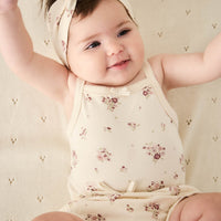 Organic Cotton Bridget Singlet Bodysuit - Lauren Floral Tofu Childrens Bodysuit from Jamie Kay Australia