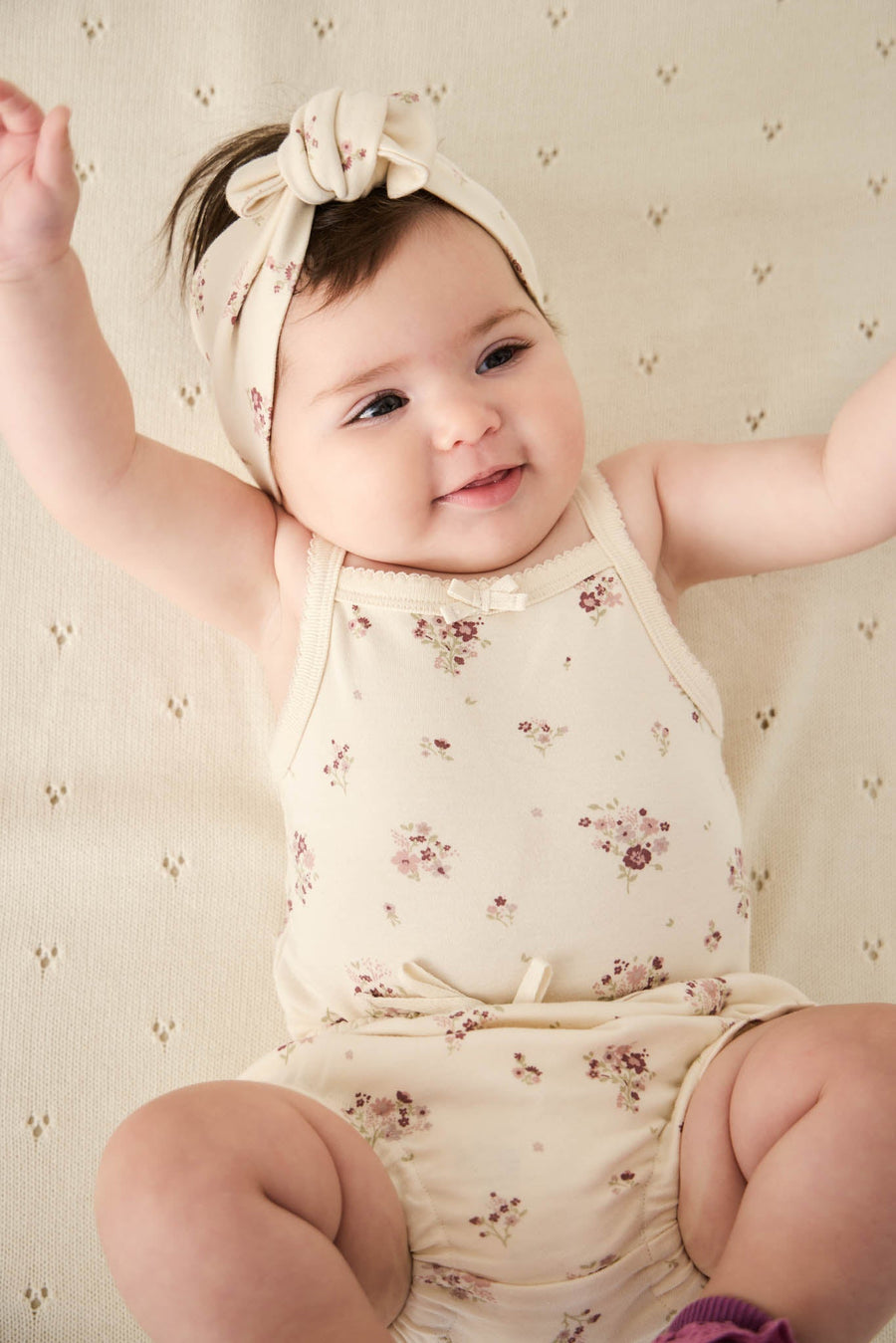 Organic Cotton Bridget Singlet Bodysuit - Lauren Floral Tofu Childrens Bodysuit from Jamie Kay Australia